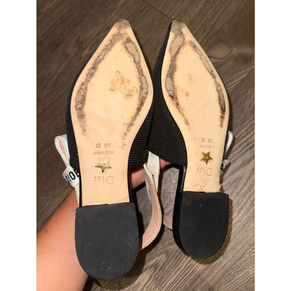 Dior Black Pointed Slingback Flats with Logo Strap - Picture 5 of 7